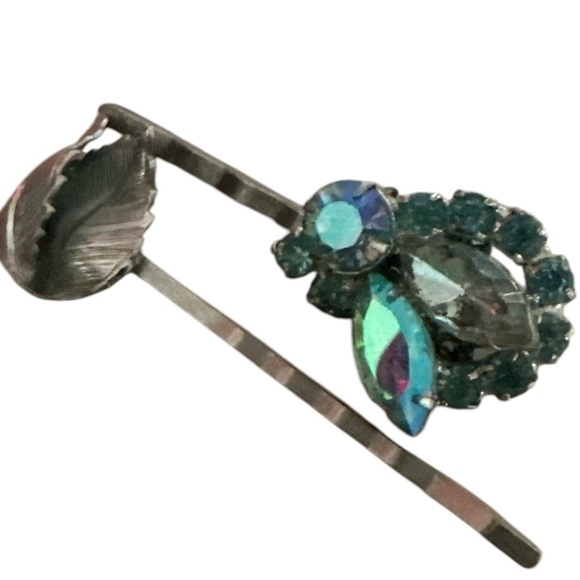 Handmade Blue and Silver Hair Pin Set Vintage Jewelry Repurposed - Picture 3 of 4